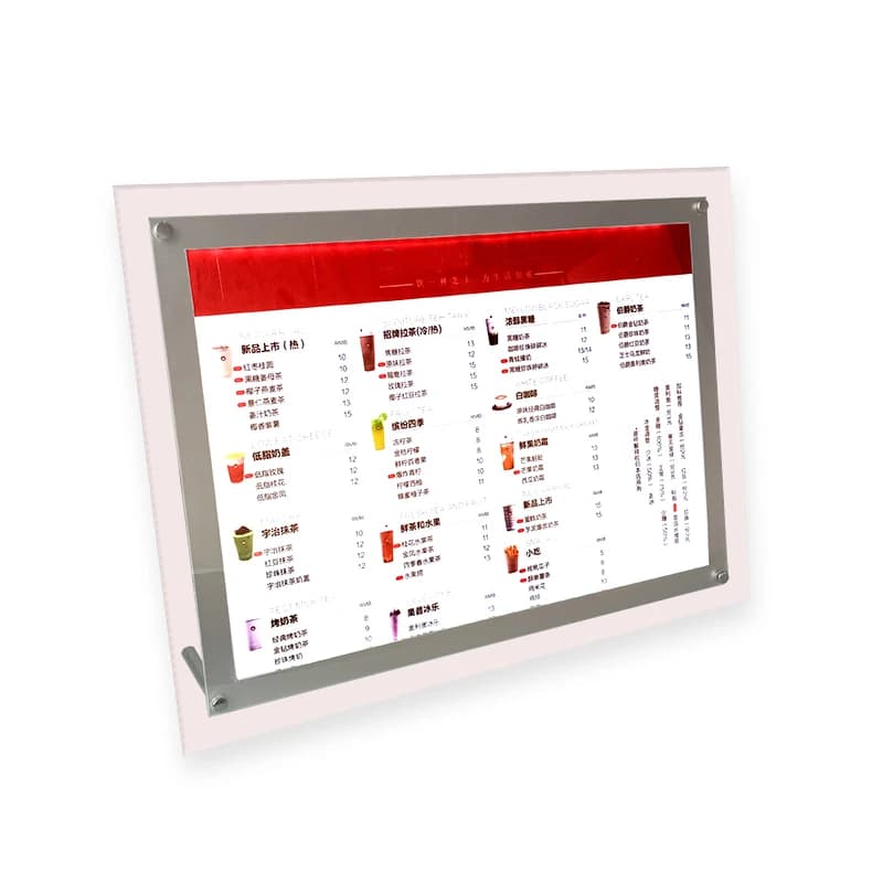 Scatola luminosa a LED da scrivania su un solo lato A5, cornici per poster illuminate con porta USB per bar, tè, negozi al dettaglio