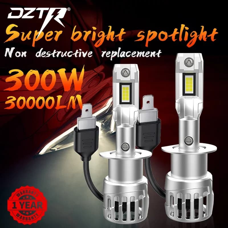 DZTR 2025 Lampadine per fari a LED H1 aggiornate 6000K Canbus bianco senza sfarfallio per fari per auto Turbo H1 a fascio alto e basso 30000LM 12V