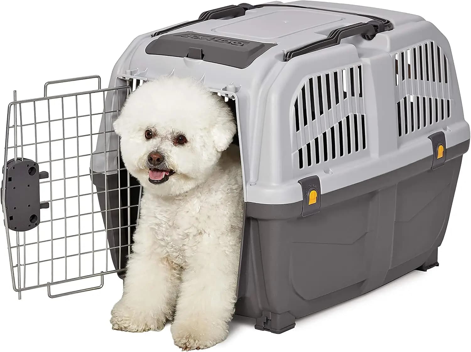 27-Inch Travel Carrier, Gray, Fits Pets up to 30 lbs Hard-Sided Pet Carrier, Travel Crate with Handle, Ventilated Design, Locking Tabs, Easy Assembly