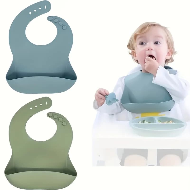 Bavaglino da pranzo per bambini, materiale morbido in silicone, pieghevole, senza BPA, facile da pulire e trasportare, bavaglino impermeabile e resistente all'olio