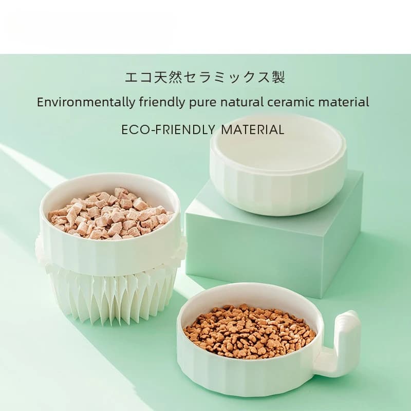 Ciotola in Ceramica per Animali Domestici con Alimentatore Integrato per Cibo e Acqua, Ciotola Rialzata Anti-Vomito per Cani e Gatti, Protezione Collo