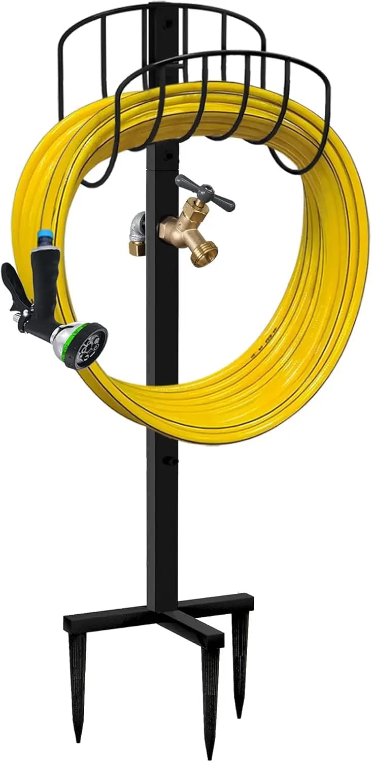Supporto per Tubo da Giardino in Metallo Resistente con Rubinetto in Ottone, Porta Tubo Acqua da Esterno