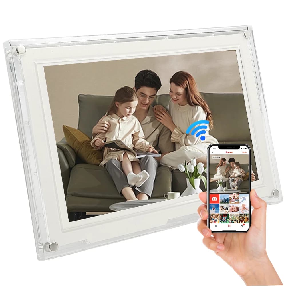 Nuova Cornice Digitale con Schermo Touch IPS da 10,1 Pollici in Acrilico, WiFi, Rotazione Automatica e Supporto MP4