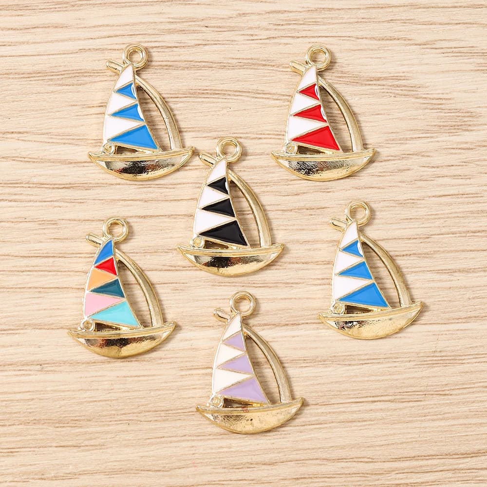 Tusember 10pcs 16*22mm Cute Enamel Summer Beach Sailboat Charms Pendants for Earrings Bracelet Necklace Vacation Jewelry Making