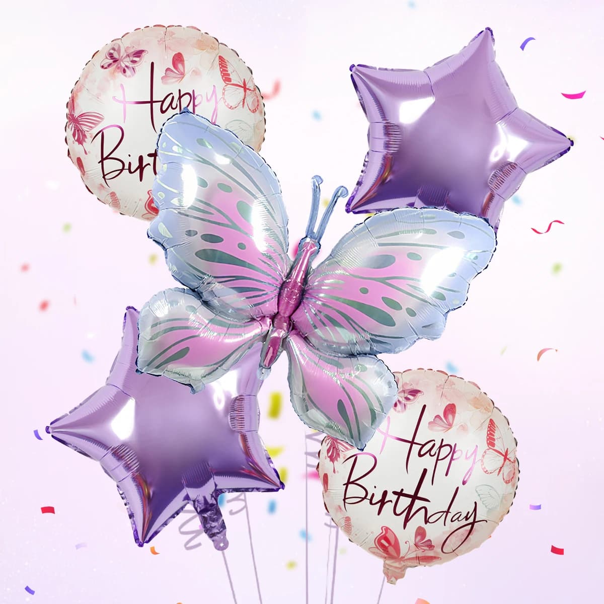 5 palloncini di compleanno con farfalla viola sfumata, compleanni a tema farfalla, compleanni di principesse, scistenze, decorazioni per feste