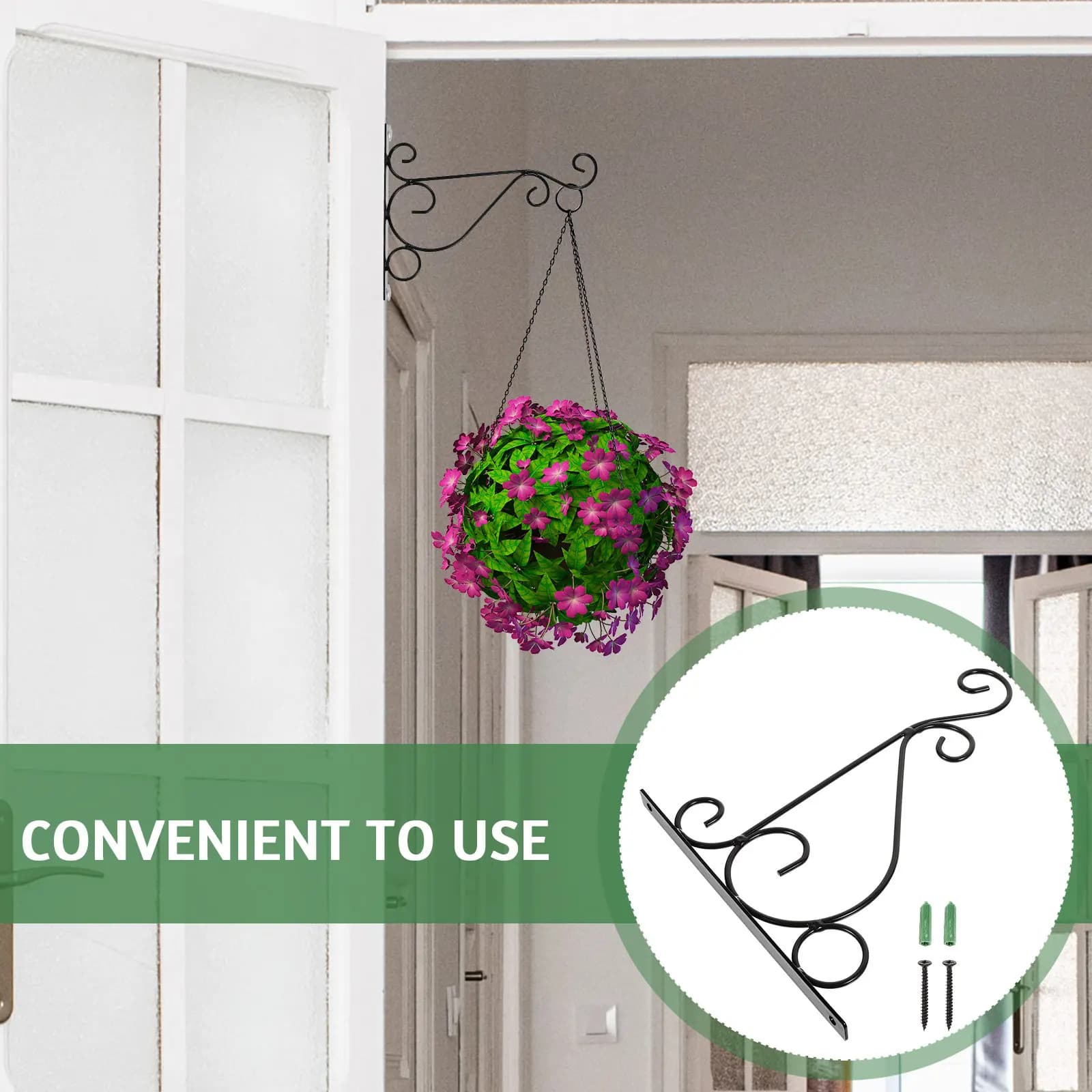 Supporto da parete in ferro per piante, cesto sospeso antiruggine per lanterne, fioriere, vasi, mangiatoie per uccelli, decorazioni per portico, patio, balcone