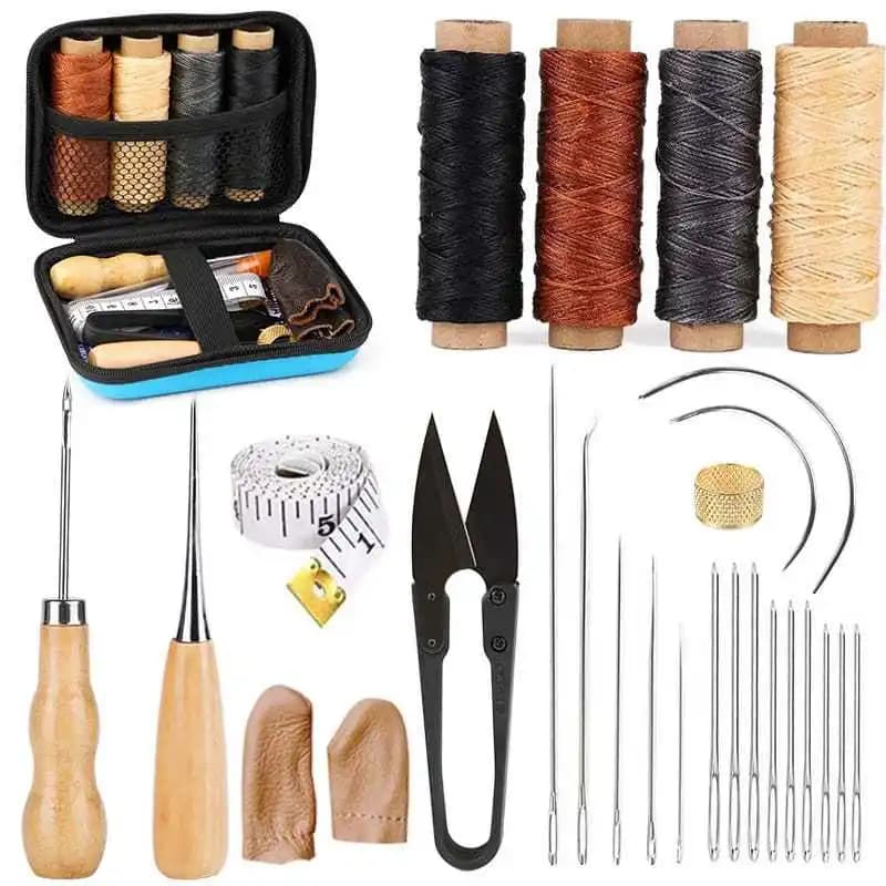 Kit da Cucito in Pelle 1SET con Filo Cerato, Aghi per Quilting e Punteruolo per Principianti