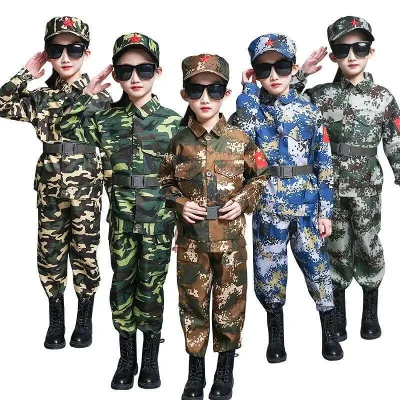 Boys girls Military Training Uniforms Children Combat Tactical Camouflage Summer Camp Party Costumes Kids Halloween Army Suits