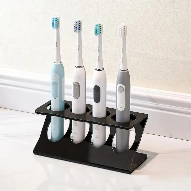 Modern 3D printed brush holders for electrical brushes and products for care of the mouth in delicate white or black