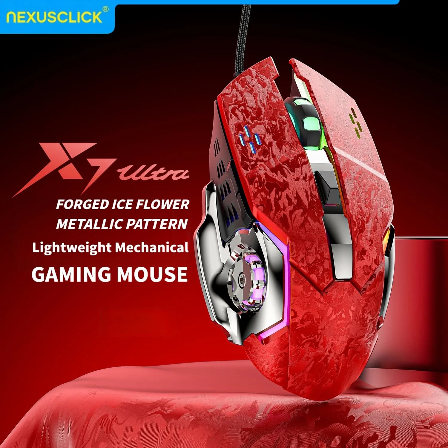 NexusClick 2026 New Wired Gaming Mouse 6 Buttons RGB Colorful Lighting 7200 DPI Ergonomic Office Game Mice for Computer Mac iOS