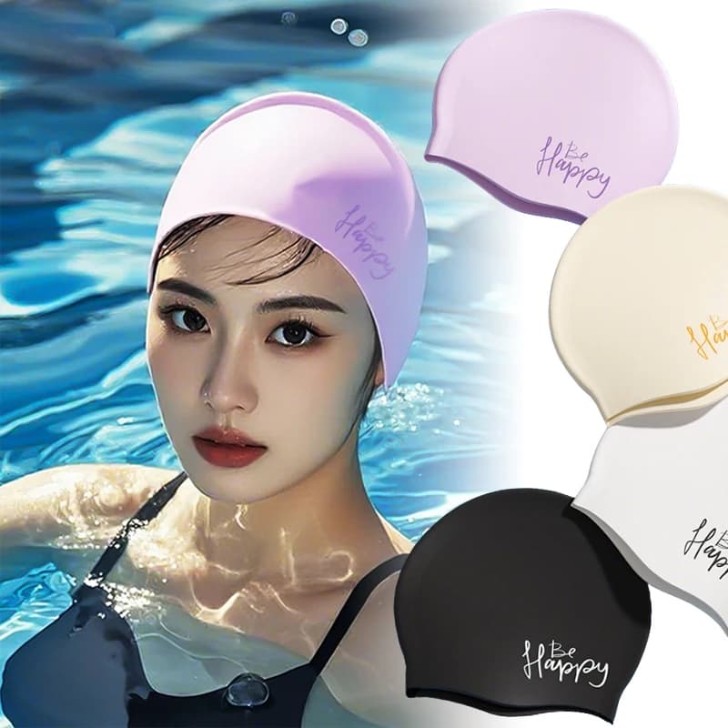 Women Silicone Swimming Cap Extra Large Long Hair Waterproof Ear Protection Swim Hat for Professional Pool Training Wearing