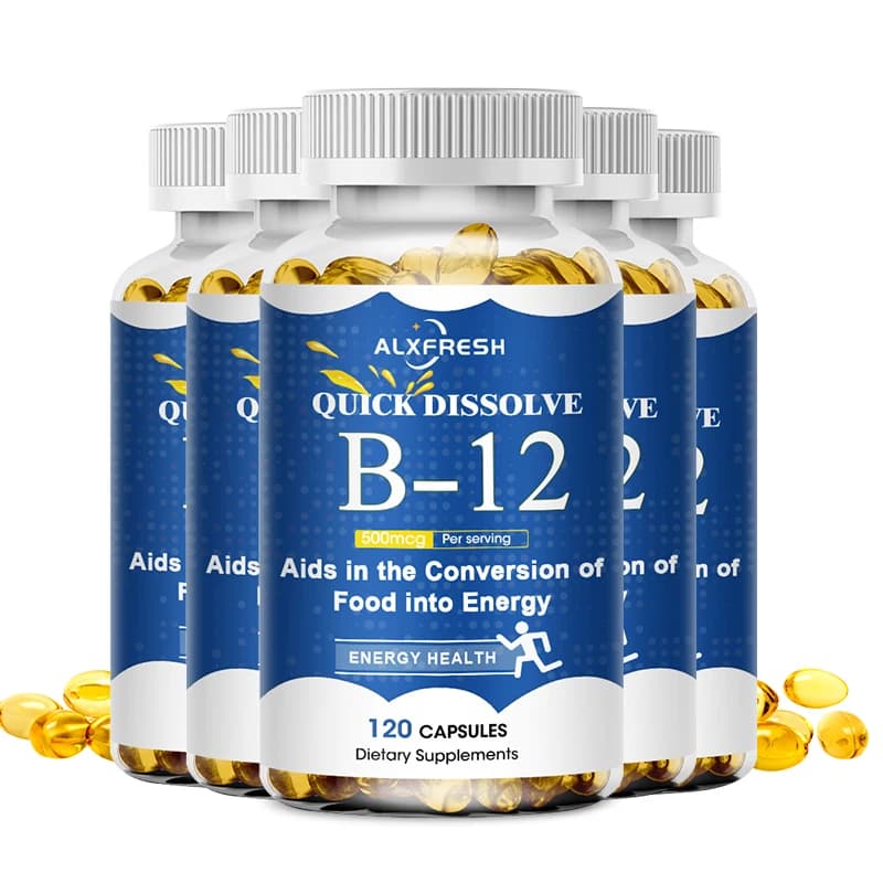 Capsule di Vitamina B12 500mcg, Supporta il Metabolismo Energetico, Sistema Nervoso, Cellule del Sangue, Salute Immunitaria, Integratore Alimentare Quotidiano