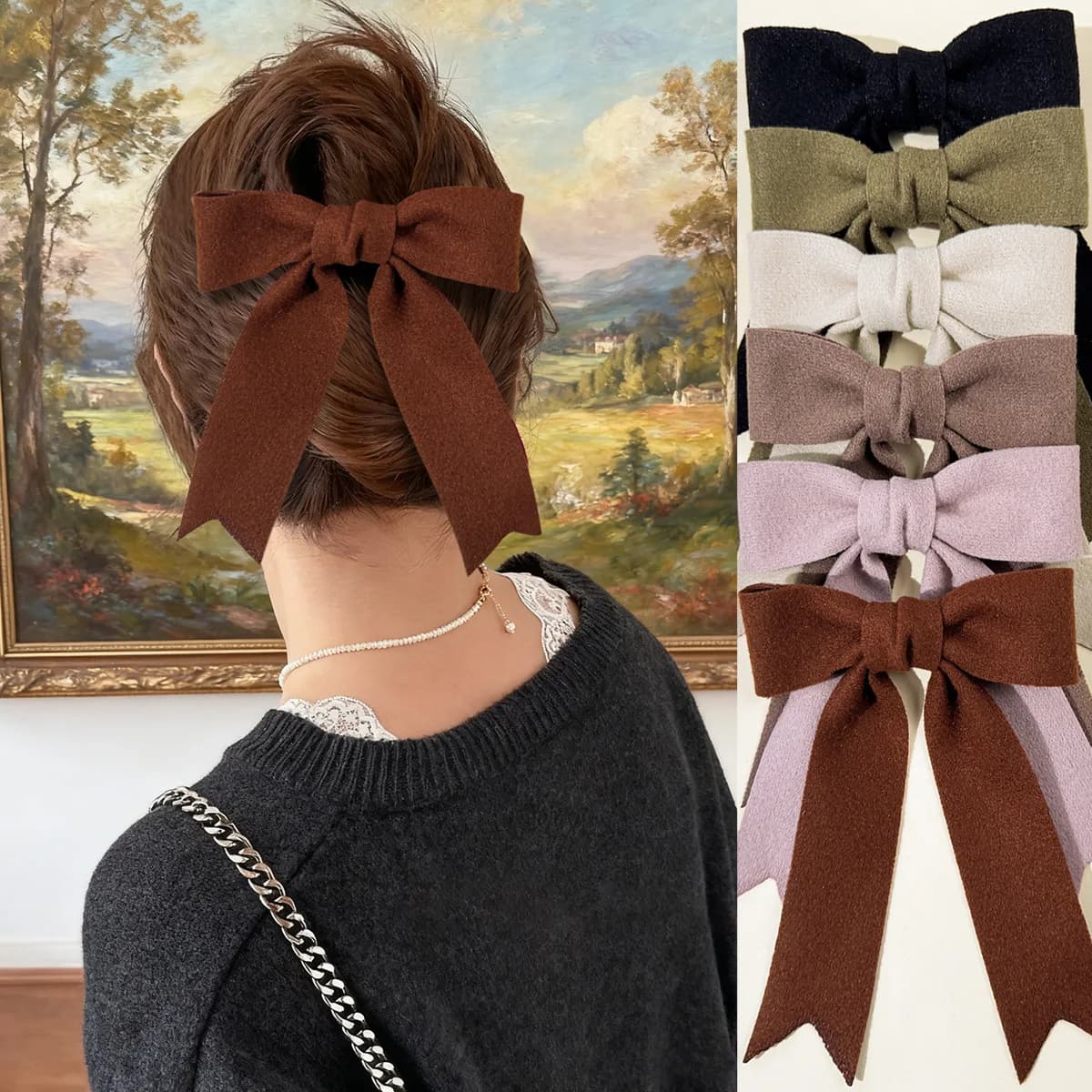 Monochrome Cashmere Bow Hair Clips for Women and Girls, Long Tassel Hairpins, Wedding Side Clips, Bulk Pack, 30 Pcs