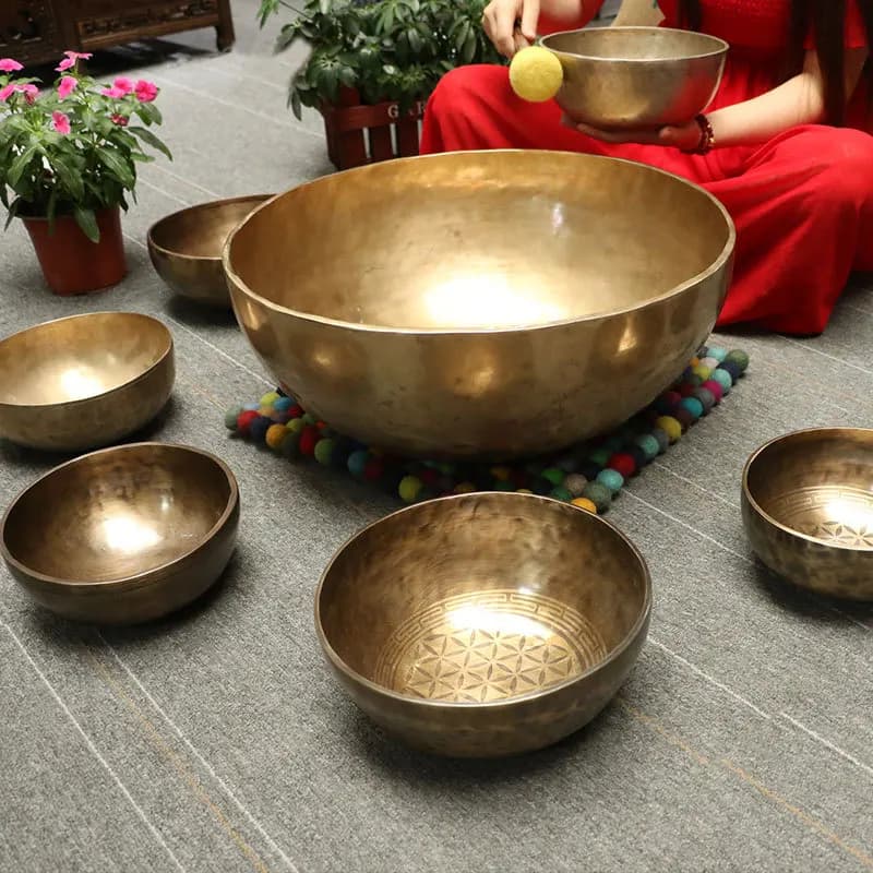 Handmade oversized singing primary color retro style big foot seal carving big bowl yoga meditation earth bowl