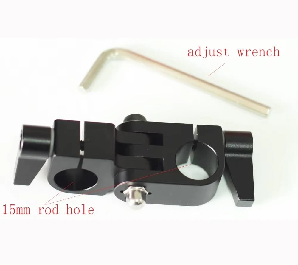 Morsetto per asta ruotato da 180 gradi da 15 mm con chiave di regolazione per la fotocamera con treppiede Follow Focus DSLR Rig Rail