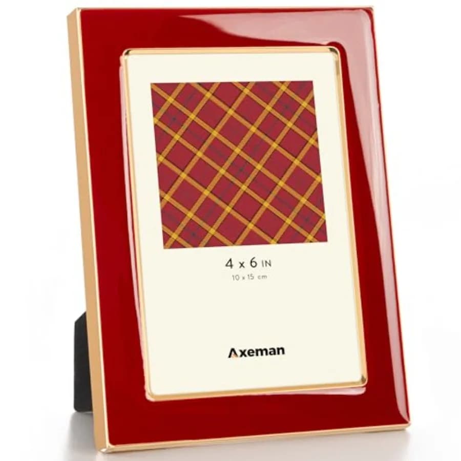 Enamel Picture Frames with Tempe Glass 4 x 6 Modern Photo Frame with Gold Metal Edge Velvet Back for Tabletop and Wall Mount Di