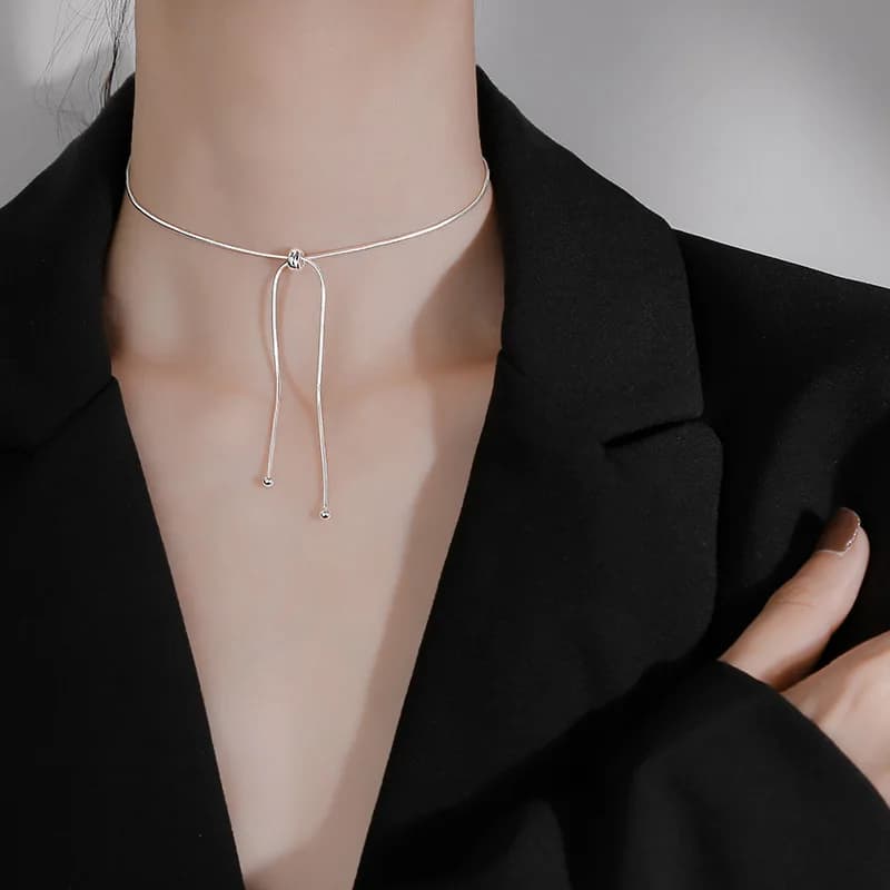 Collana a Catena Serpente Color Argento da Donna, Girocollo Regolabile Corto, Stile Semplice e alla Moda per Feste
