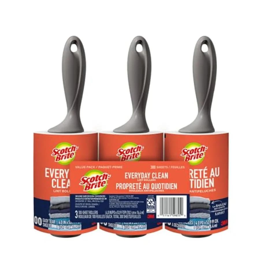 Rullo Leva-Pelucchi Everyday Clean Bianco, Funzionamento Manuale, Confezione da 3, per Peli di Animali Domestici, Vestiti Scuri, Mobili e Superfici Polverose, 30