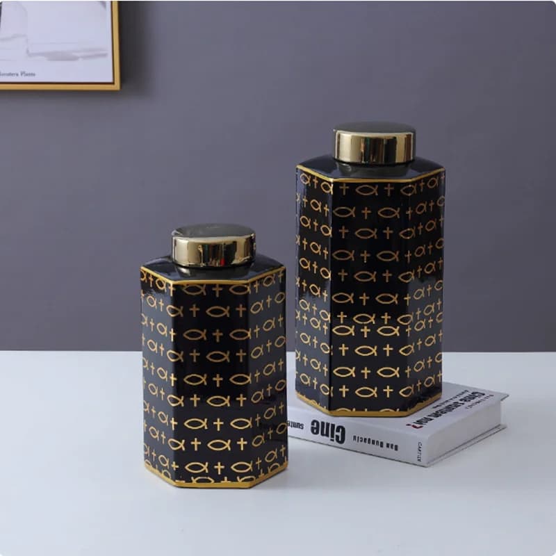 Barattolo universale geometrico a strisce bianche e nere, bottiglia portaoggetti, vaso in ceramica, contenitore portaoggetti da tavolo, artigianato per la decorazione della casa