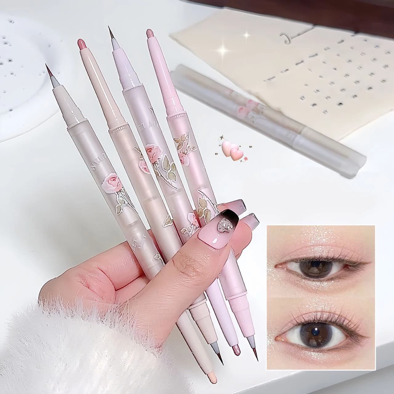 SWEET MINT Double-end silk kissing pen, opaque and perlescent, long-lasting waterproof highlighting, natural dimensional eyeliner