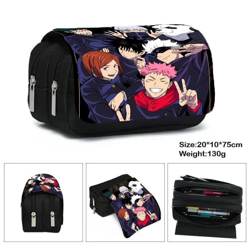 Hot Jujutsu Kaisen Pencil Case Double-Deck Ultra-Large Capacity Nylon Anime Gojo Satoru Pen Bags Student School Supplies Gift