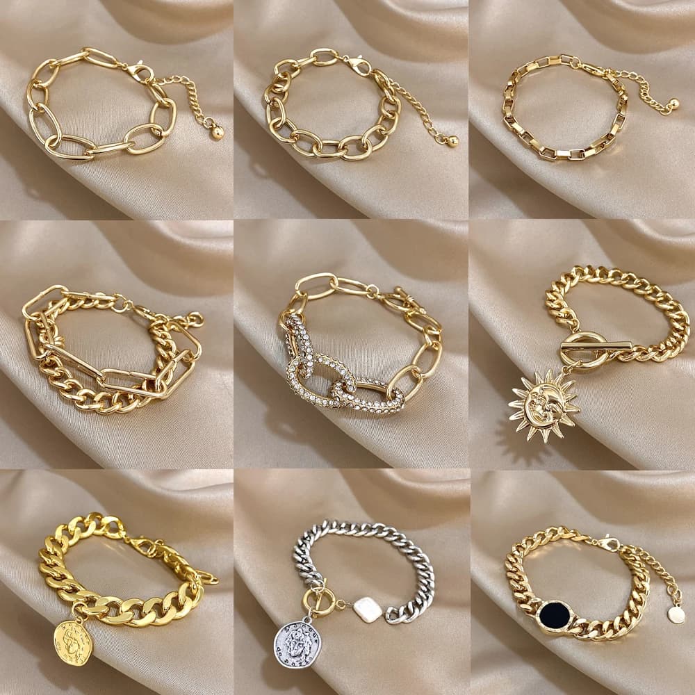 Greatera Round Black KC Alloy Bracelet Fashion OT Buckle Head Pattern Double Chain Design Women's Cubic Zircon Filled Bangle