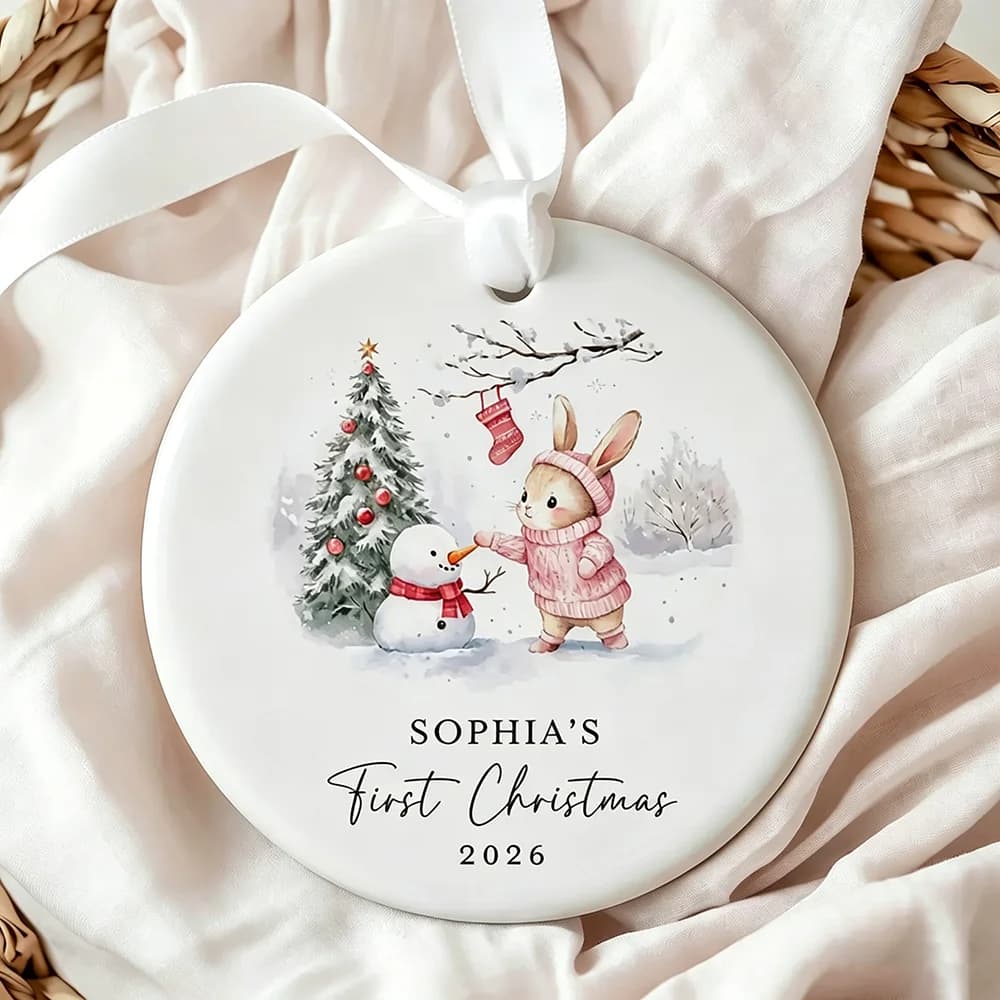 Personalized Baby’s First Christmas Ceramic Ornament Custom Newborn Keepsake Baby Boy or Girl Christmas Gift Winter Festivals