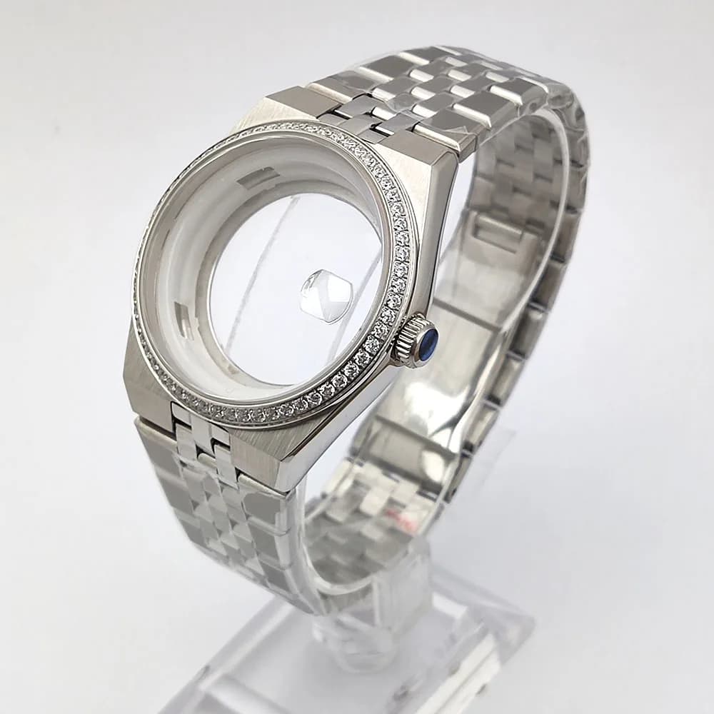 Cassa per orologio NH35 in acciaio inossidabile impermeabile con vetro zaffiro, adatta per movimento NH34 NH35, cassa per orologio da uomo con lunetta diamantata 39mm