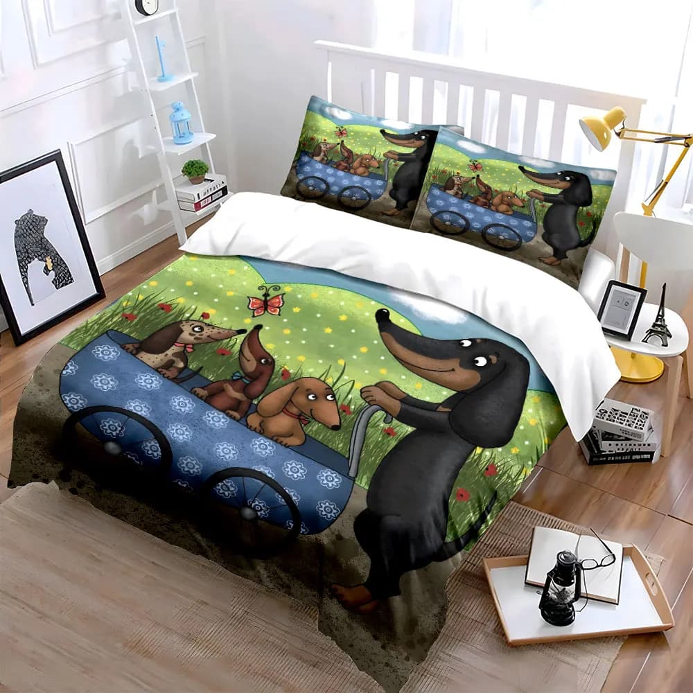 Set di biancheria da letto con decorazioni a forma di famiglia di Bassotti dei cartoni animati, con 1 copripiumino e 2 federe, singolo, matrimoniale, king size, queen size, idea regalo