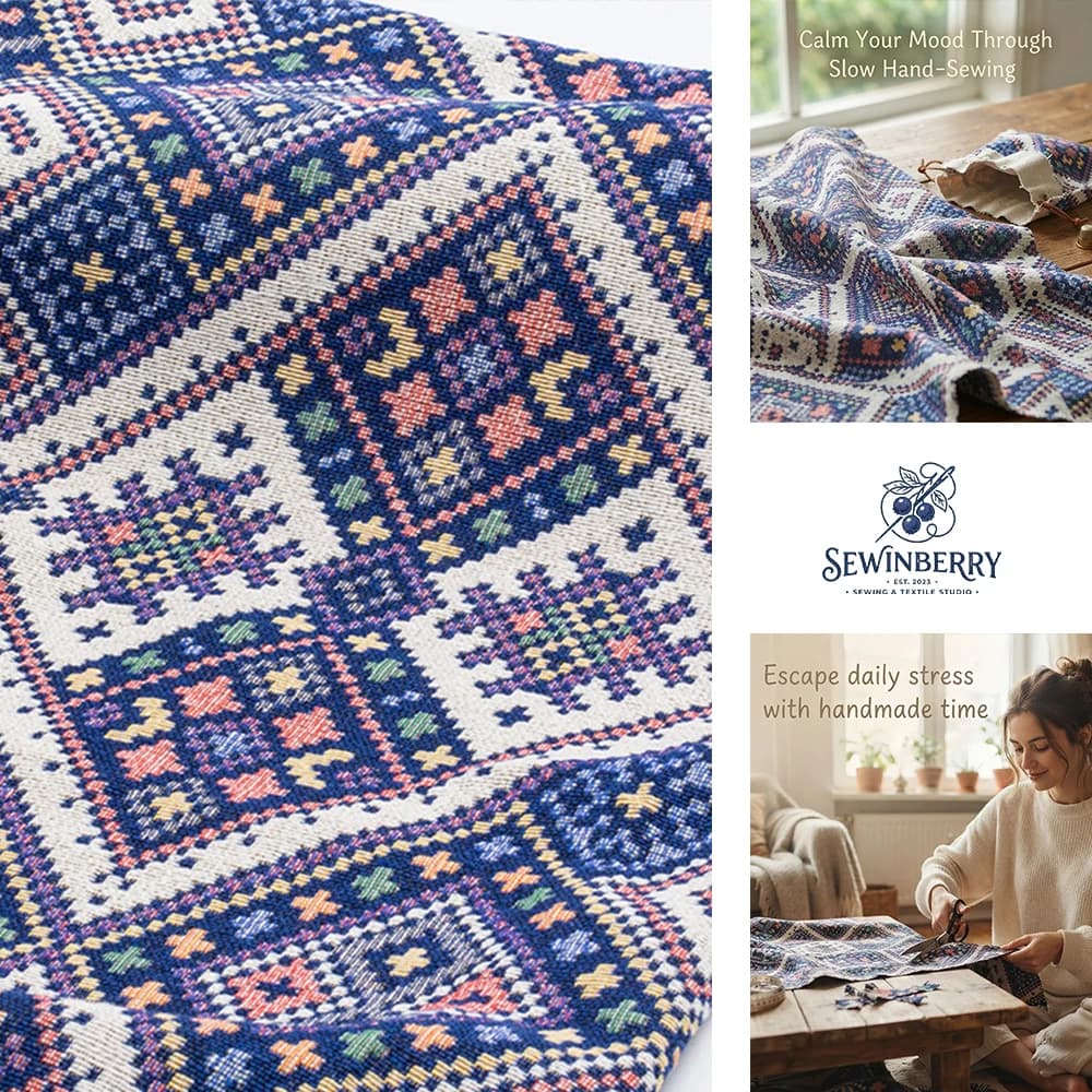 Boho Vintage Thick Woven Ethnic Diamond Geometric Fabric Stress Relief DIY Sewing Material For Cushion Dress Tapestry Craft