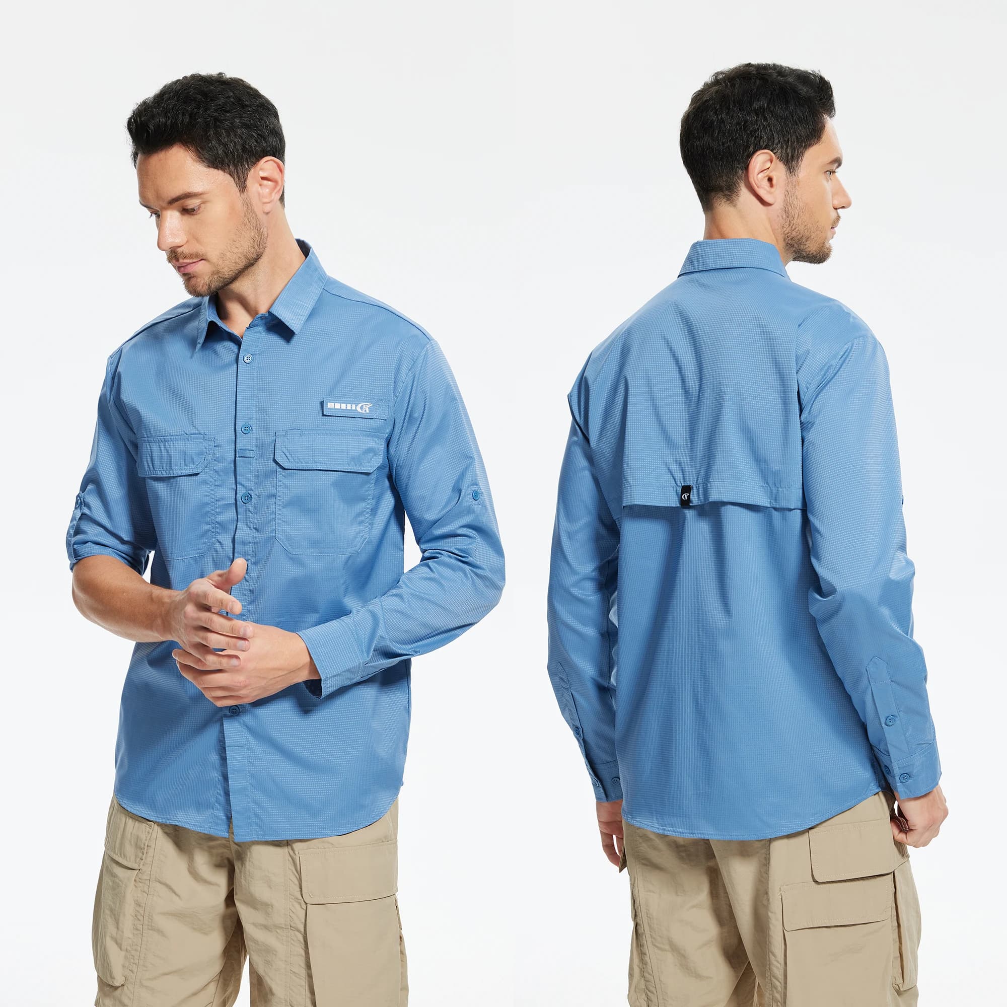 Camicie da pesca a maniche lunghe/corte UPF 50+ da uomo, camicia casual con bottoni e protezione UV, con rete traspirante per pesca e campeggio all'aperto