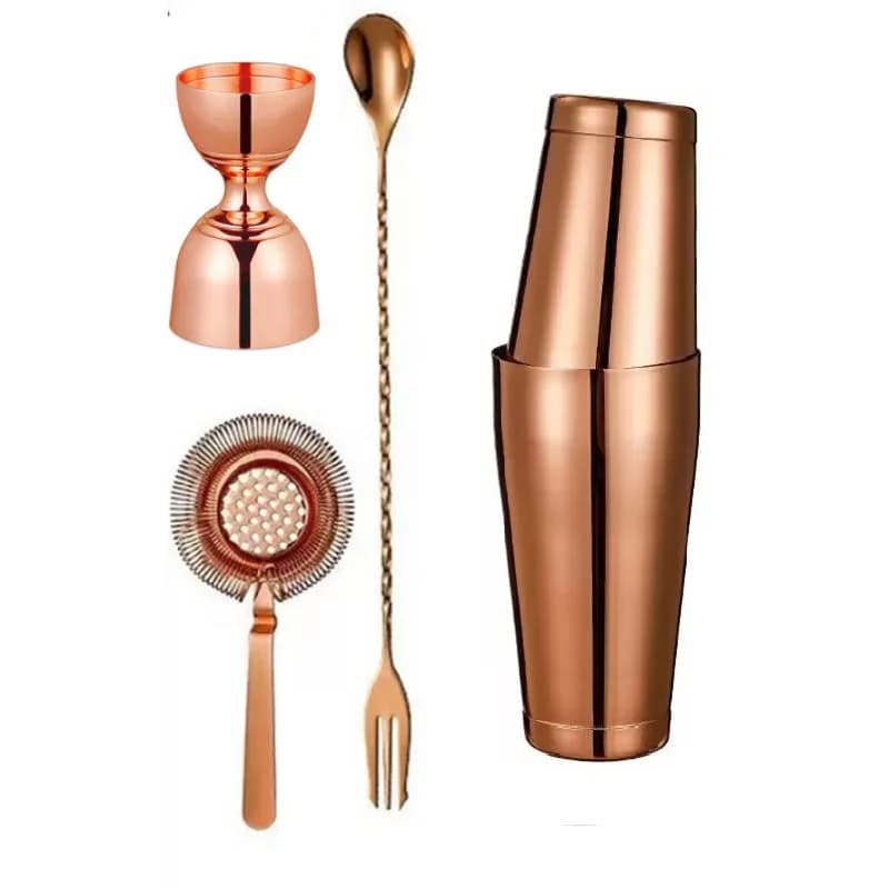 Set da bar per cocktail shaker: argento/rame/placcato oro - Il kit da barista da 4 pezzi include Shaker, Jigger, Filtro e stoviglie da bar con cucchiaio