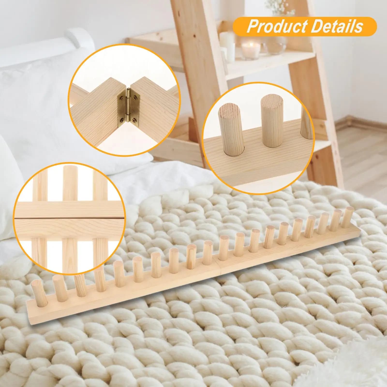 Loom Knitting Kit Wood and Metal Adjustable Weaving Frame for Chunky Blanket Making Beginner Yarn Crafts