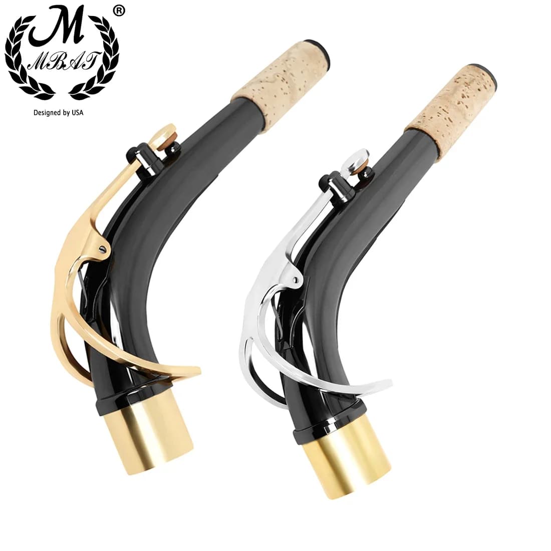 M MBAT Alto Saxophone Neck Brass Black Silver Gold Bend Neck Sax Woodwind Instrument Saxophone Replacement Parts Accessories