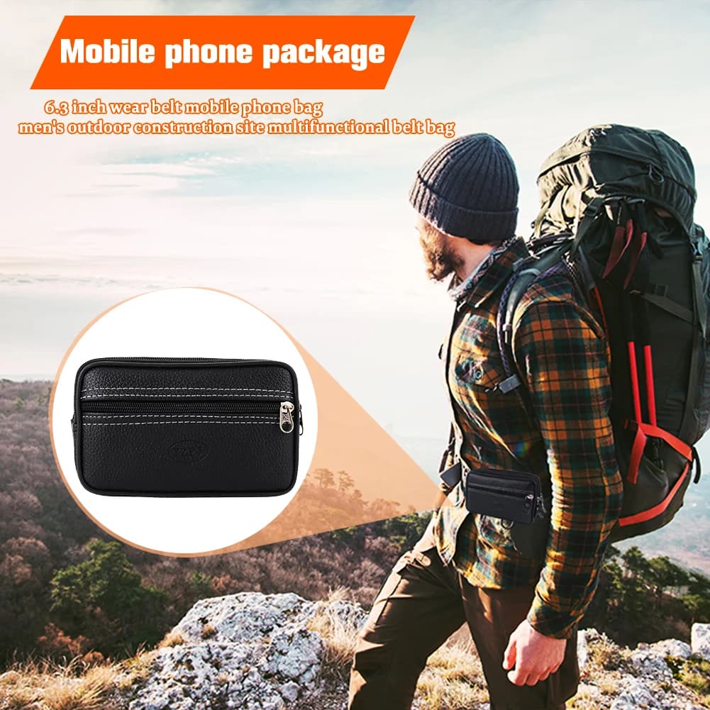 Retro Men PU Belt Bag Double-Layer Running Waist Bag Zipper Fitness Belt Pack Waist Packs for Sports Travel Shopping