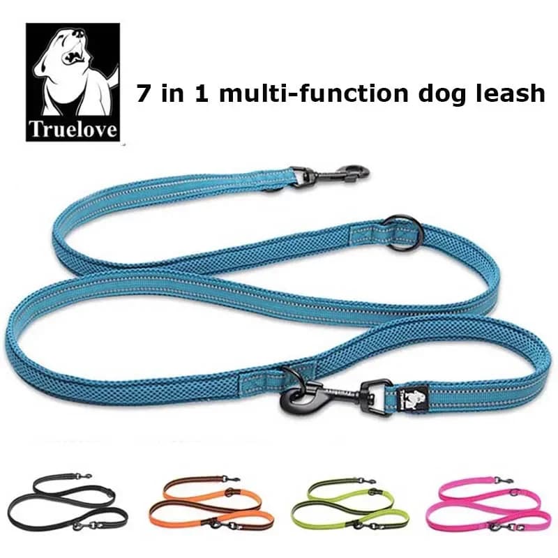 Truelove 7 in 1 multifunzione regolabile guinzaglio per cani a mano libera guinzaglio per addestramento animali domestici guinzaglio per cani multiuso riflettente passeggiate 2 cani