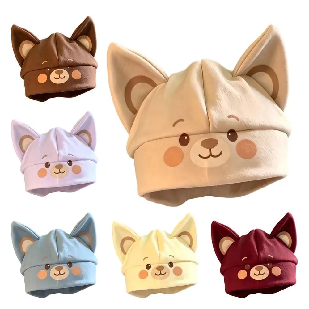 New Soft Cat Ear Beanie Hat Foldover Cuff Warm Ear Covering Winter Hat Cartoon Animal Face Winter Skull Cap Daily Outfits