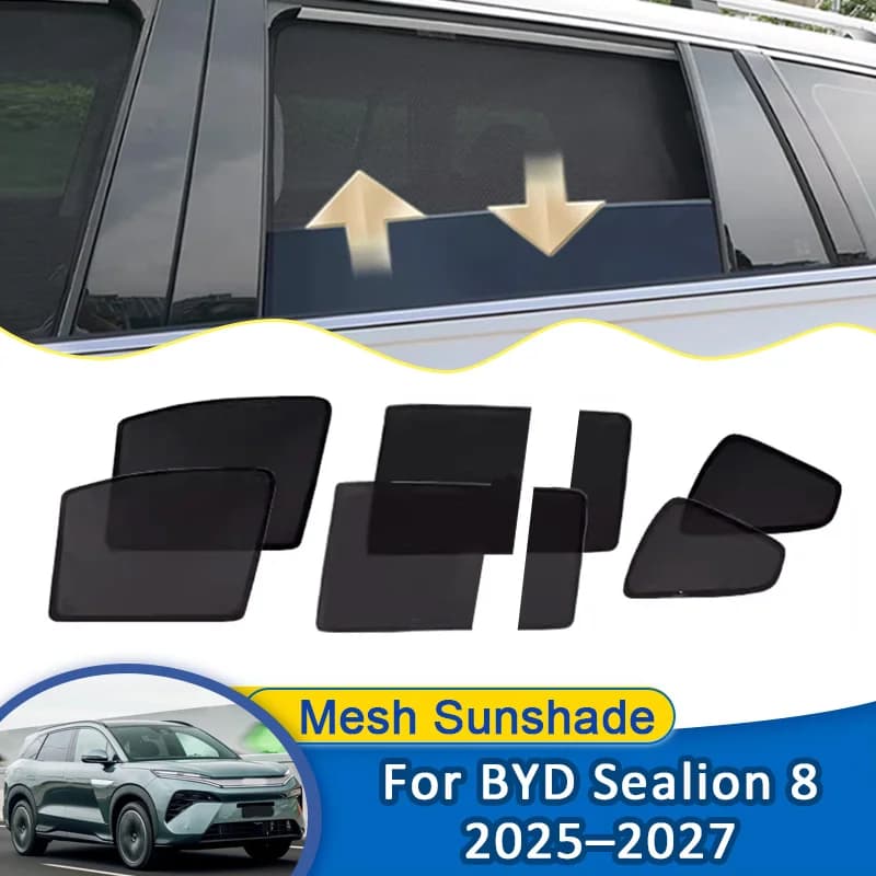 For BYD Sealion 8 2025 2026 2027 Atto 8 Tang L Car Mesh Sun Shade Window Sunscreen Visors Breathable Curtains Auto Accessories