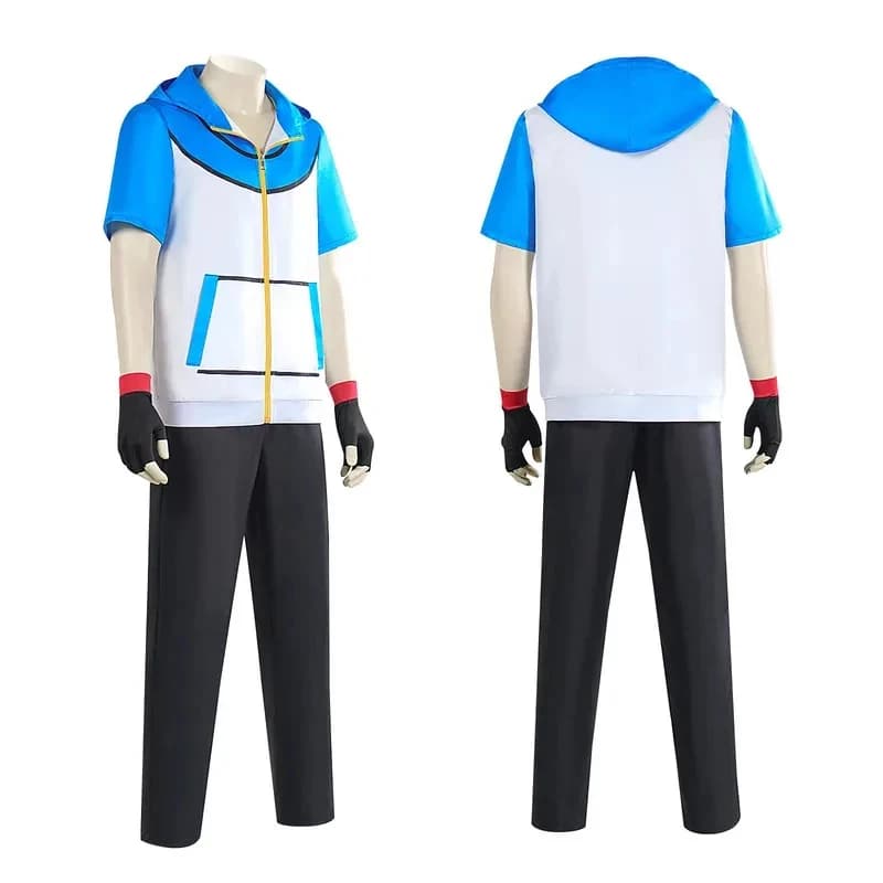 A;3\v,7'd/Adult Children Ash Ketchum Anime Trainer Cosplay Costume for Men Women, Blue Jacket, Hat, and Gloves, frx;4'v\6,b/