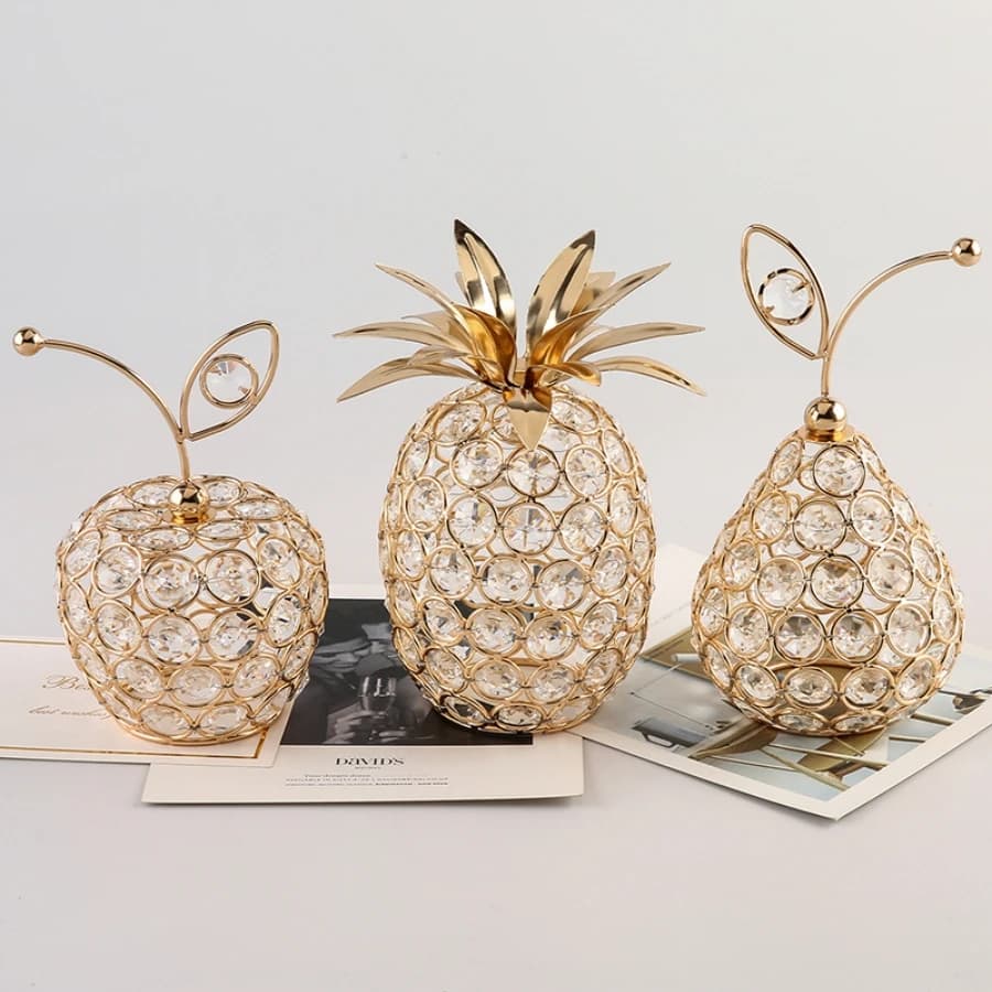 Tabletop with artificial fruit figurines, 1 piece golden crystal pineapple ornament for home decoration