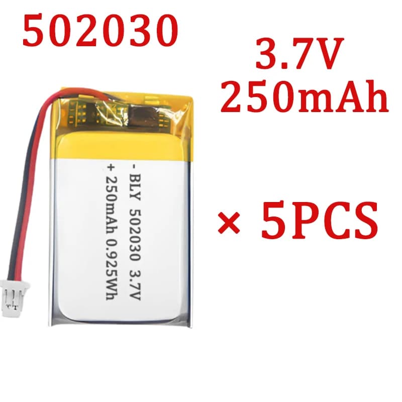 5PCS 3.7V 502030 Lipo Cells 250mah Lithium Polymer Rechargeable Battery For MP3 GPS Recording Pen LED Light Beauty Instrument
