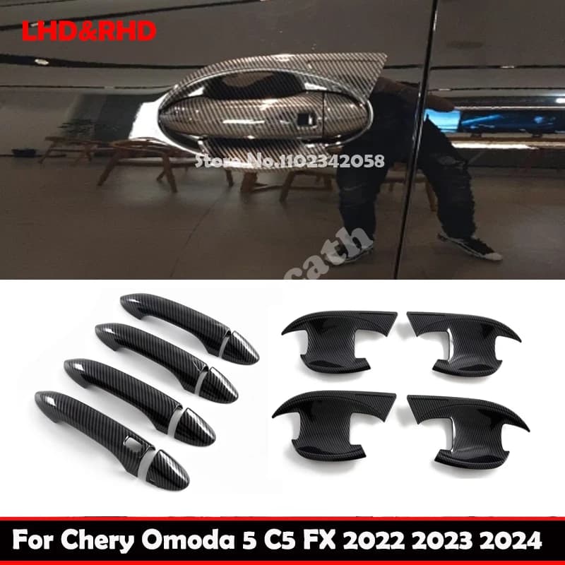 L/RHD Per Chery Omoda 5 5X C5 FX 2022 2023 2024 ABS in fibra di carbonio Maniglia per porta laterale auto ciotola Catch Cover Trim Accessori esterni
