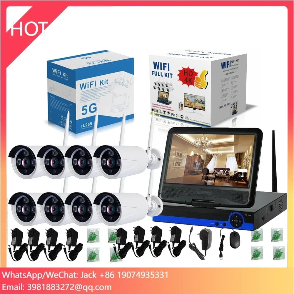 Kit di Videosorveglianza Wireless con Telecamere di Sicurezza Metal Bullet 3MP XMEYE ICSEE IR con Schermo, Set CCTV