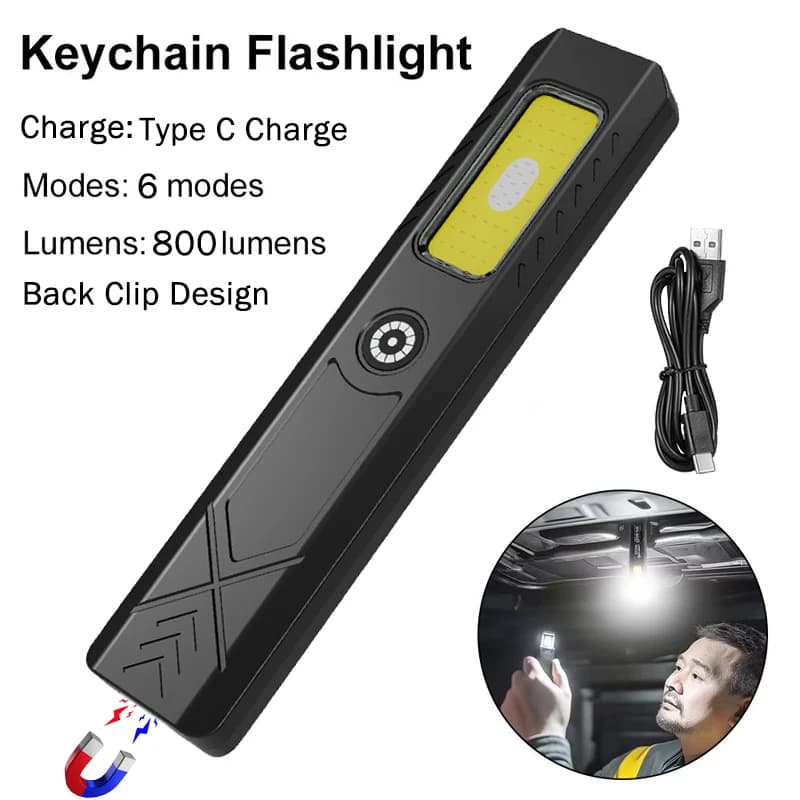 LED Flashlight with USB-C Cap Clip Rechargeable 800LM Flashlight - With Magnet, Mini Portable Work Light / Pocket Lantern
