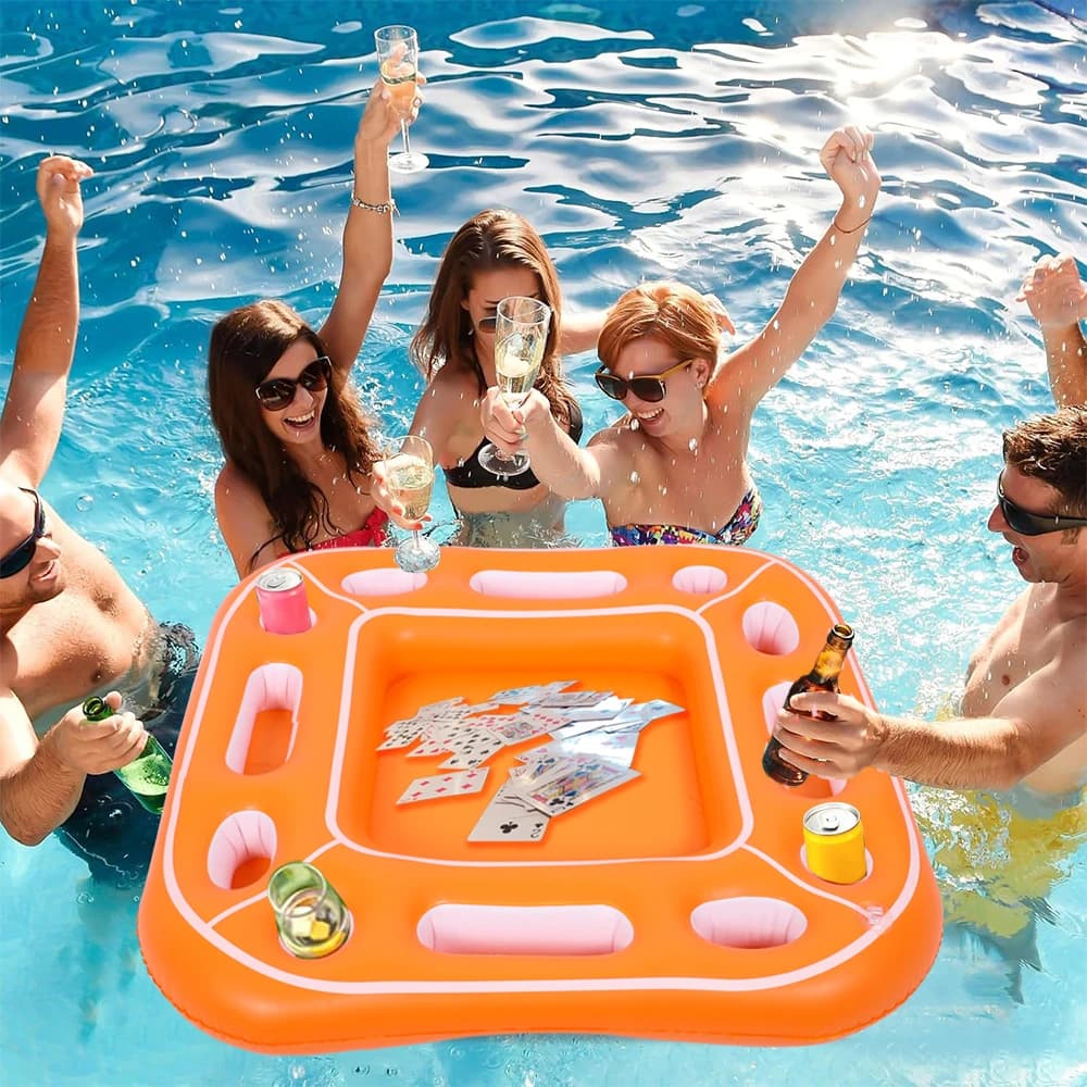 Tavolo galleggiante per giochi in piscina, vassoio gonfiabile per feste in piscina, porta snack per bevande, tavolo da gioco di carte galleggiante, spiaggia estiva