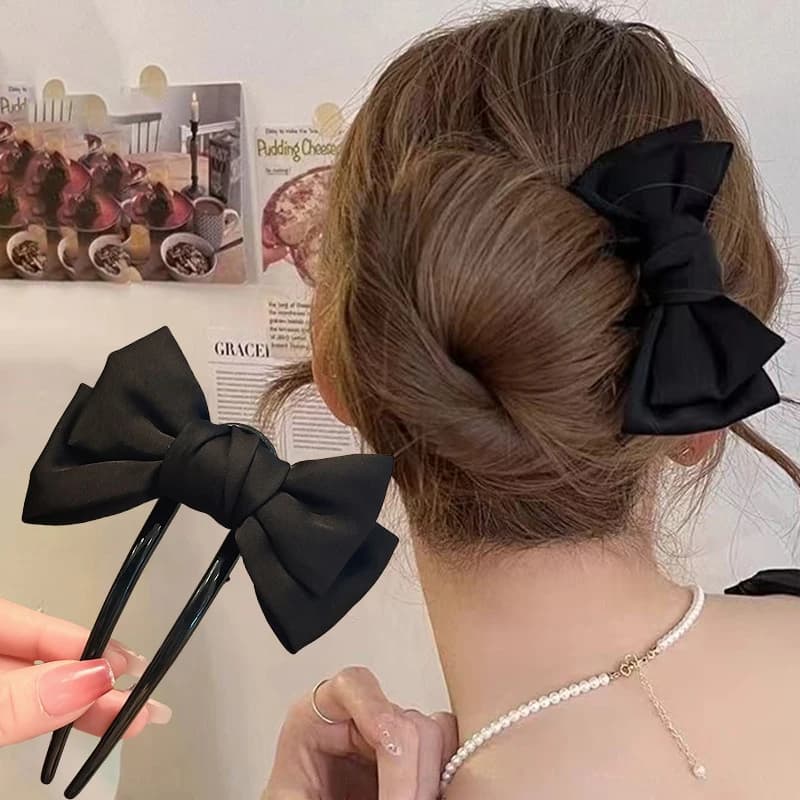 1 pz Fermaglio per capelli a forma di U con fiocco da donna, elegante forcina nera per acconciature, accessori per capelli da ragazza