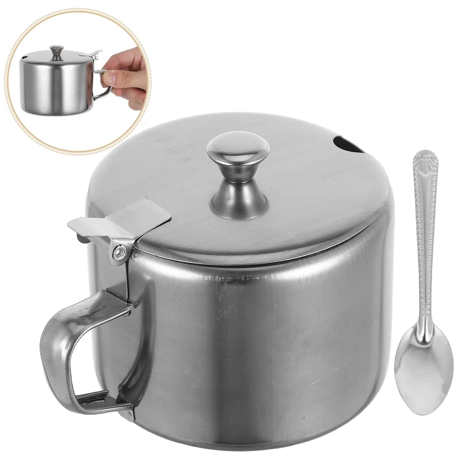 3Pcs Stainless Steel Seasoning Jar Set Ergonomic Handle Precision Spoon Compact Space Saving Countertop Spice Containers Box