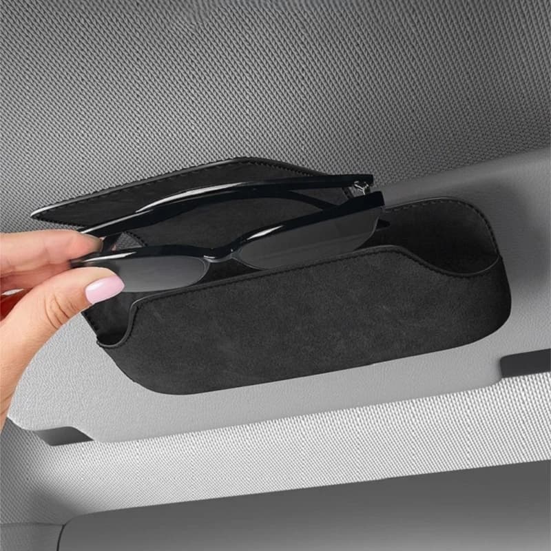 Porta occhiali per visiera parasole Scatola protettiva per occhiali da sole resistente all'usura in pelle scamosciata premium Custodia per occhiali da vista automatica