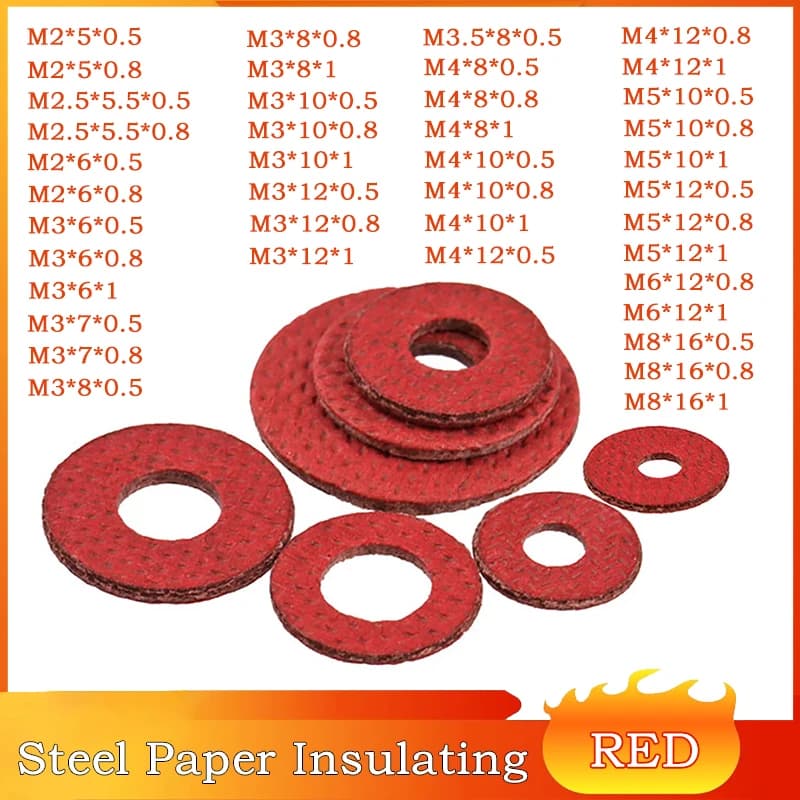 100/500 Pz M2.5 M3 M4 M5 M6 M8 Acciaio Rosso Fibra di Carta Isolante Rondella Piatta Isolamento Pianura Guarnizione Anello Meson