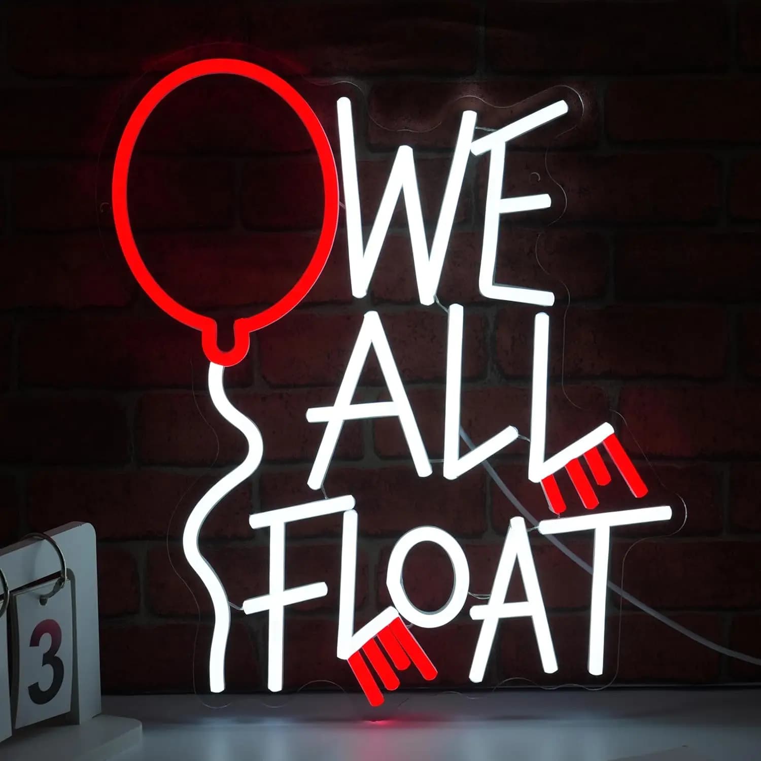 USB dimmerabile We All Float Insegna al neon con palloncino rosso IT Film ispirato a LED Wall Art per regalo di decorazioni per bar camera da letto a tema horror